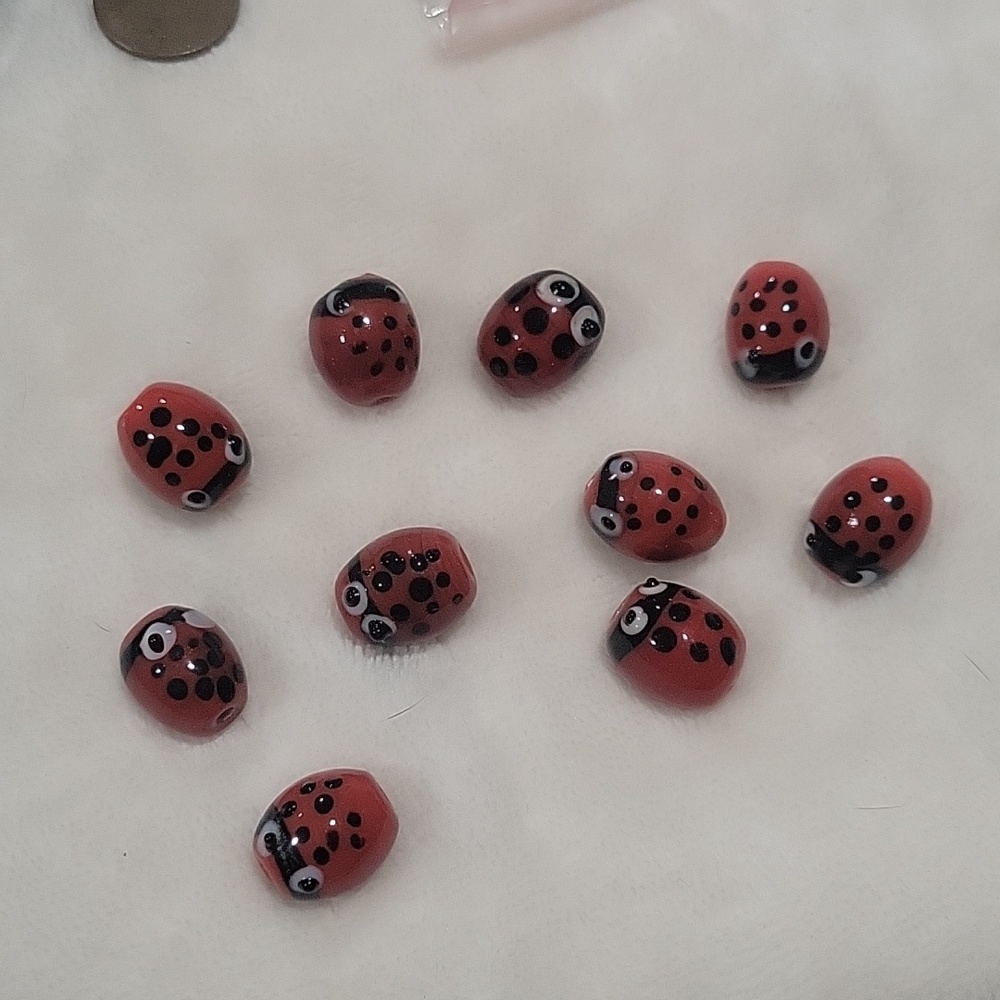 10 piece handmade Lampworked glass beads ladybug